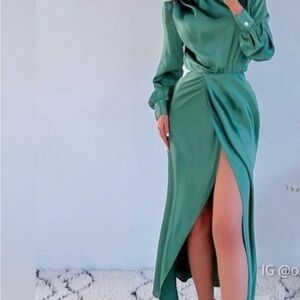 Zara  Green Satin Dress NWT